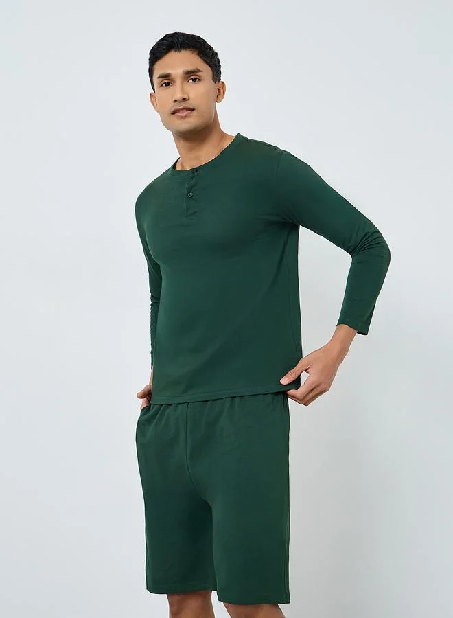 ستايلي طقم بيجاما من شورت وتيشيرت بأكمام طويلة